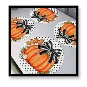 (New in Package) 4 Piece Festive Pumpkin Party Placemats - Orange and Black